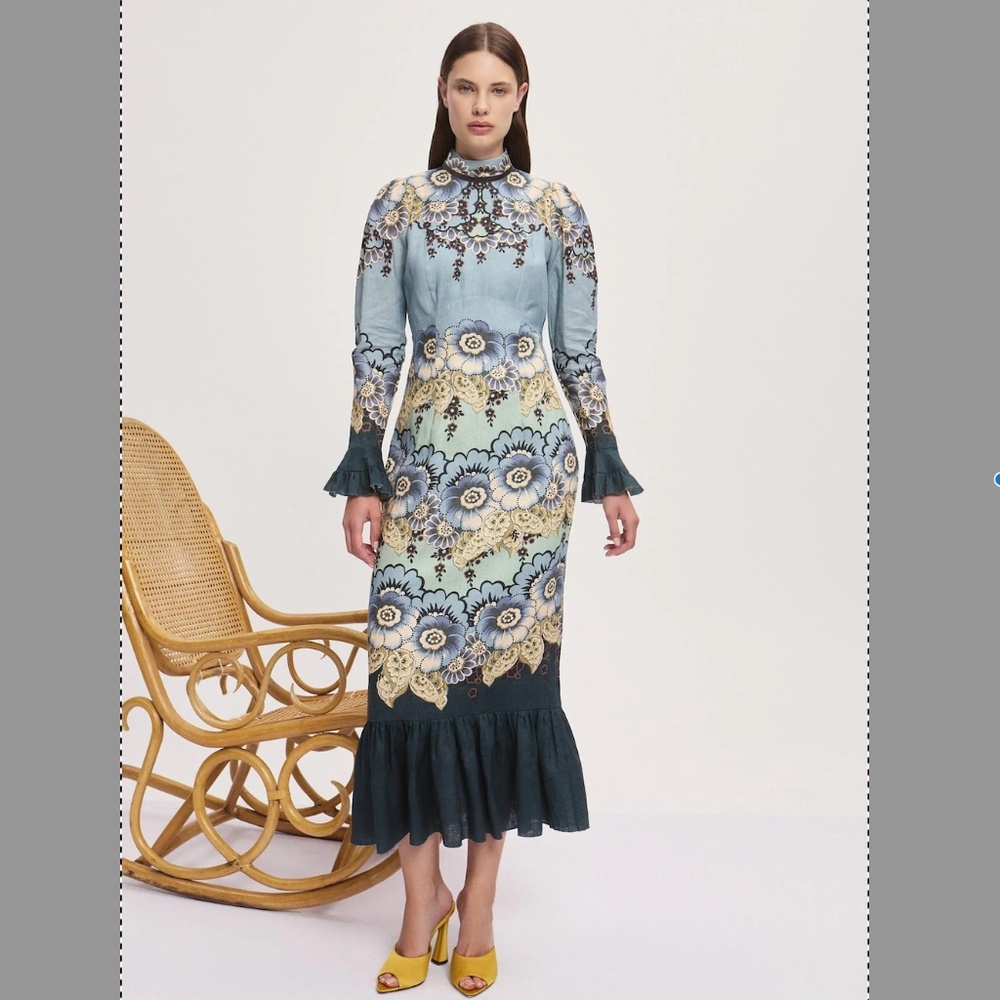 Alemais Madalena Linen Midi Dress Size 4 US